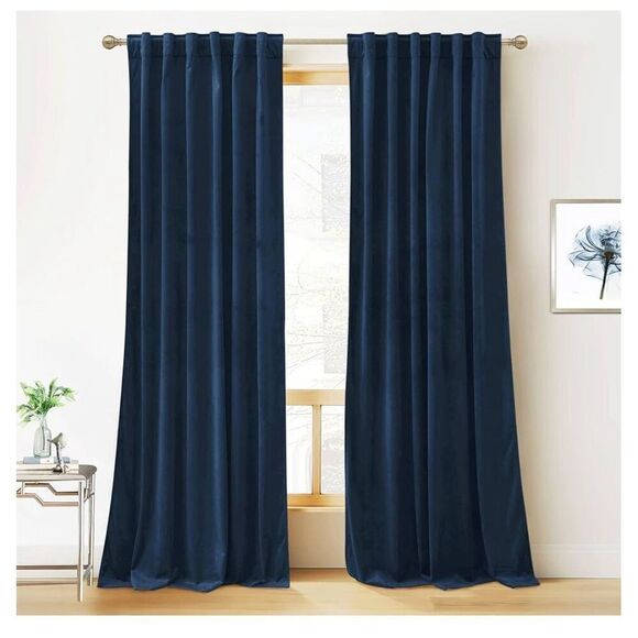 NEW 2 Panels Blue Velvet W52 x84“ Blackout Curtains Thermal Insulated - Picture 1 of 7